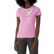 T Shirt da donna rosa chiaro con stampa del tuffatore di Paestum indossata