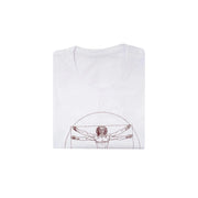 T Shirt donna bianca con stampa Uomo Vitruviano di Leonardo Da Vinci piegata